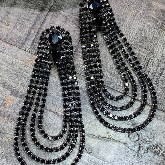 Free People Jewelry - NEW Black Rhinestone Drop Earrings